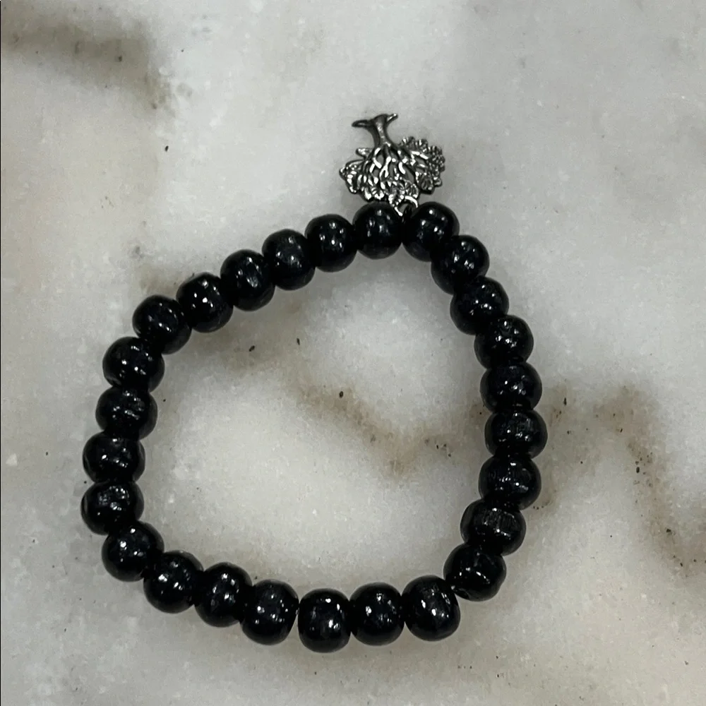 Black Beaded Bracelet with Tree Charm